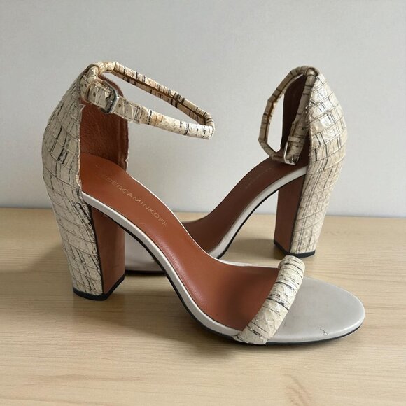 REBECCA MINKOFF Straw Woven Ankle Strap Heels Size 10 - Picture 1 of 8